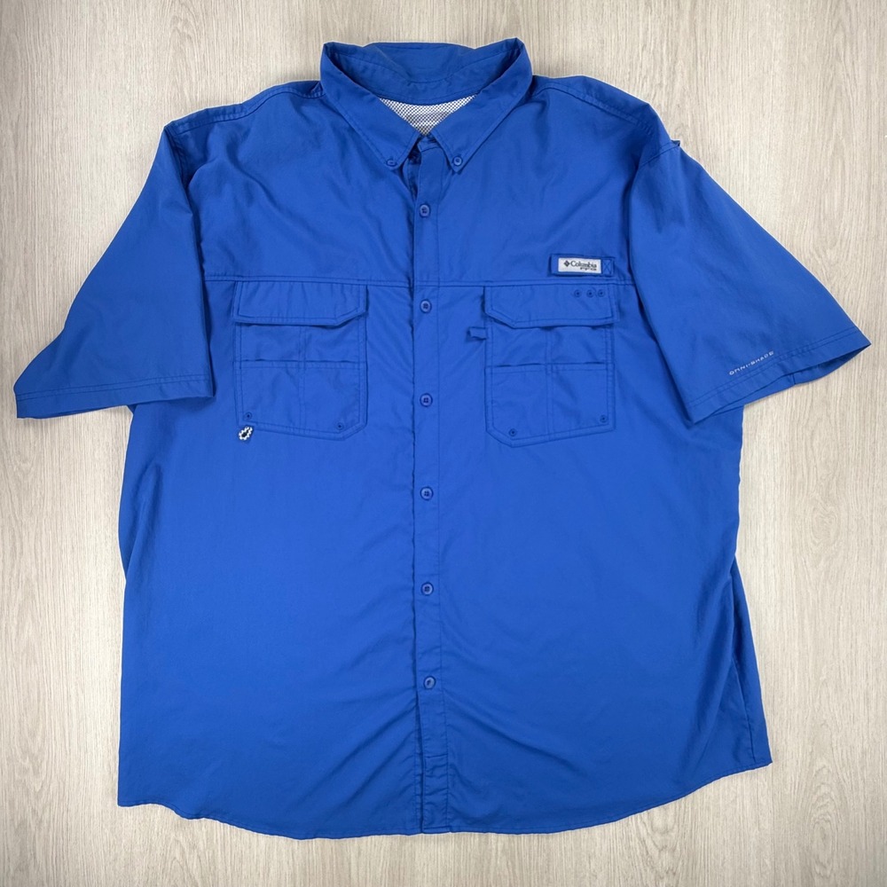 Columbia PFG Tamiami Fishing Shirt Mens XXXL Blue Short Sleeve Omni-Shade UPF 40